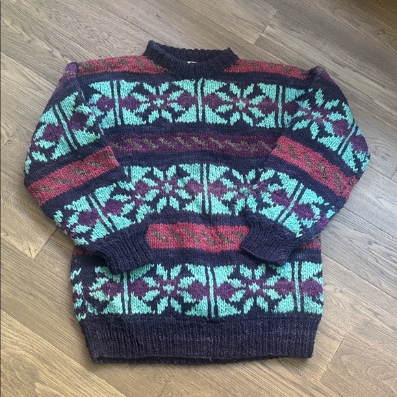 Nuevo Americana | Vintage 100% Wool Colourful Knit Grandpa Sweater Size L - Picture 1 of 12